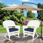 Jeco Rocker Wicker Chair with Blue Cushion, Set of 2, White