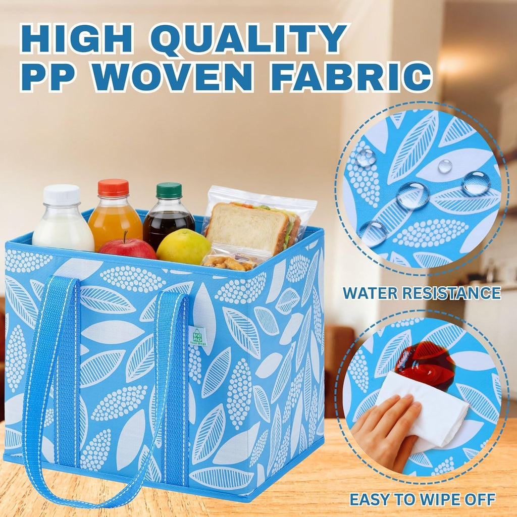 VENO 3 Pack Reusable Grocery Bags, Shopping Bags for Groceries, Tote with Handles and Hard Bottom, Foldable Shopping Cart Organizer, Water Resistant, Heavy-Duty (Spring Breeze, 6 Gallon)