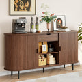 ONBRILL 63'' Fluted Sideboard Buffet Cabinet with Storage, Large Credenza Storage Cabinet with Drawers, Mid Century Modern Buffet Table Accent Console Cabinet for Kitchen Living Room Enrtyway, Walnut