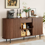 ONBRILL 63'' Fluted Sideboard Buffet Cabinet with Storage, Large Credenza Storage Cabinet with Drawers, Mid Century Modern Buffet Table Accent Console Cabinet for Kitchen Living Room Enrtyway, Walnut
