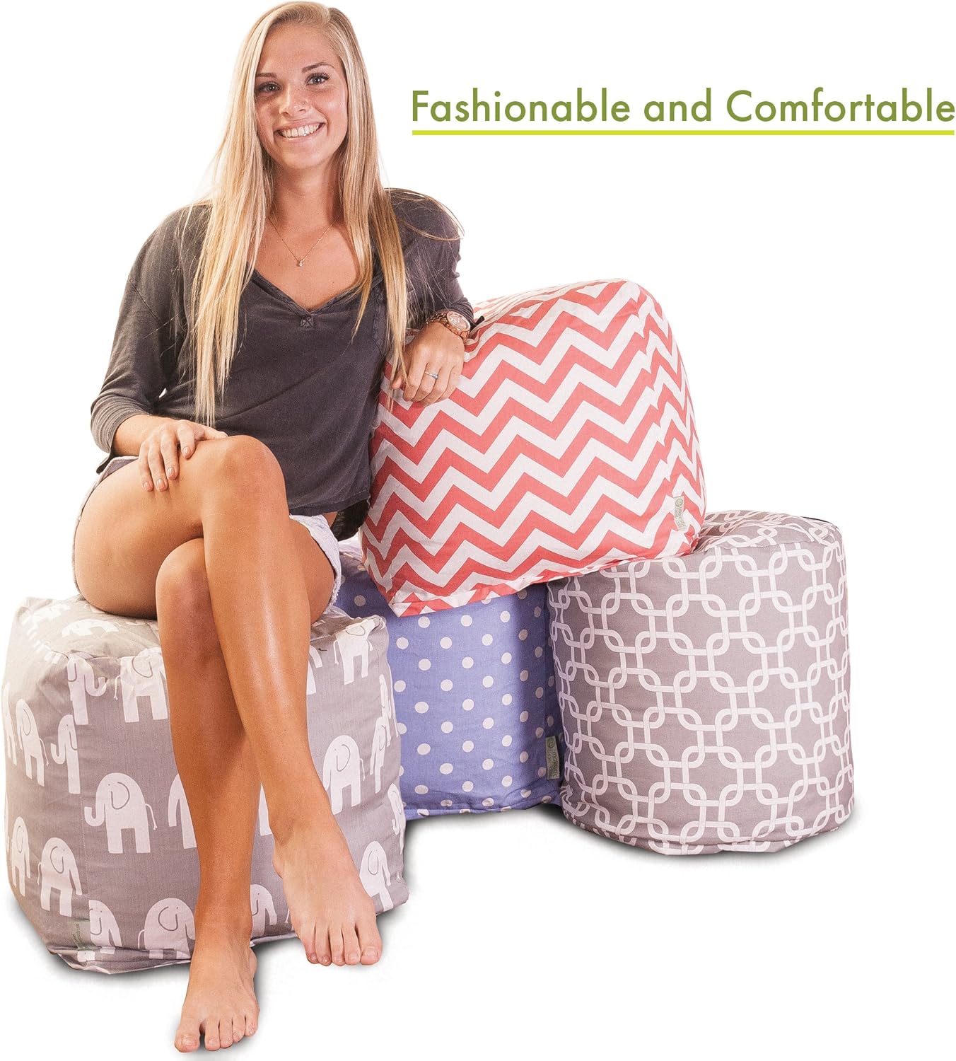 Majestic Home Goods Plantation Indoor/Outdoor Bean Bag Ottoman Pouf Cube, 17" L x 17" W x 17" H, Navy