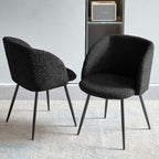 NORDICANA Accent Chairs Set of 2, Fuzzy Sherpa Dining Chairs with Barrel Back, Upholstered Faux Fur Armchairs with Black Metal Leg, Living Room Chairs (Black)
