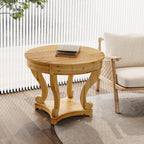 Curved Legs Farmhouse Style Round Dining Table with Storage Drawers - Natural Wood Finish, Multi-Functional End Table/Coffee Table for Small Spaces, Kitchen, Living Room, or Dinerette