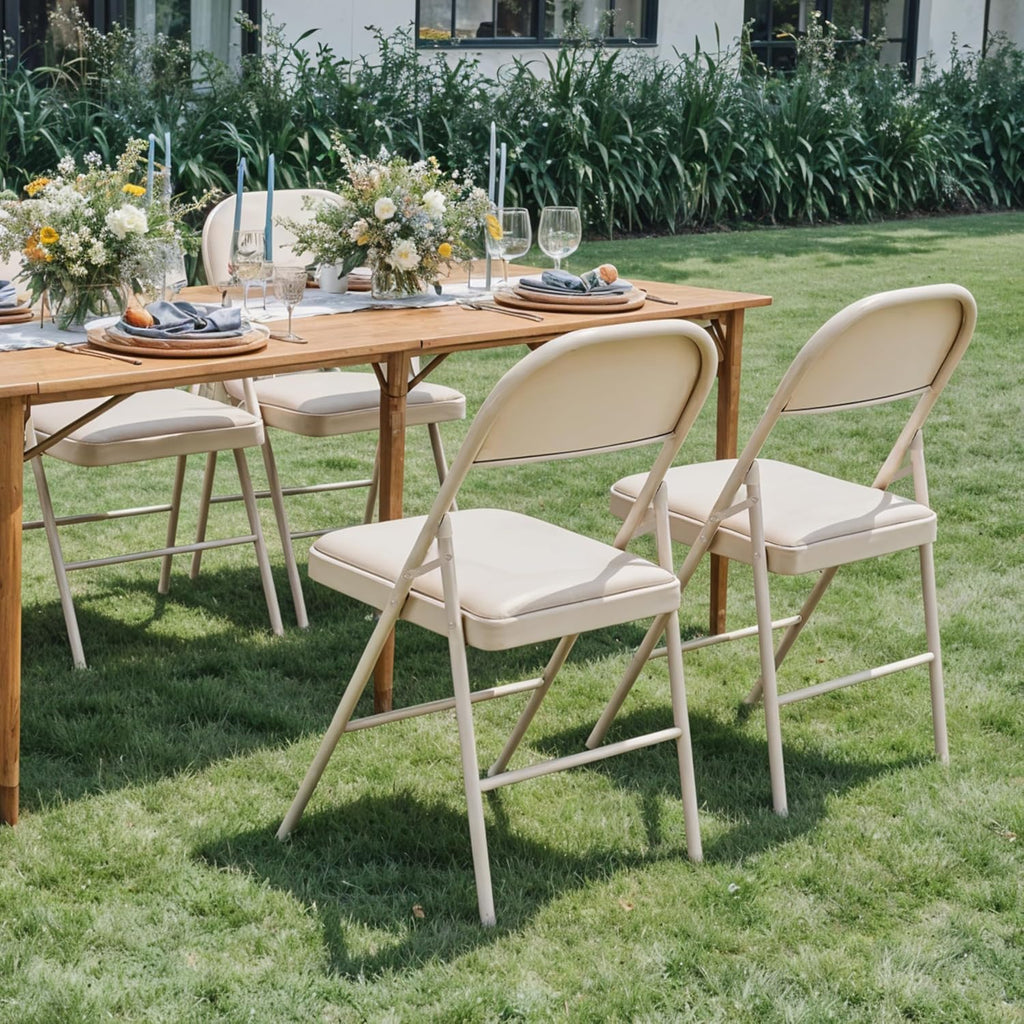 Simple Deluxe 2 Pack Folding Chairs – Padded Leather Seats, Heavy-Duty Metal Frame | Collapsible & Lightweight for Indoor/Outdoor Events, Home, Office, Vinyl Kahki