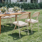 Simple Deluxe 2 Pack Folding Chairs – Padded Leather Seats, Heavy-Duty Metal Frame | Collapsible & Lightweight for Indoor/Outdoor Events, Home, Office, Vinyl Kahki