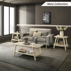 Roundhill Furniture Metz Mid-Century Modern Wood Shelf End Table, Off-White Finish