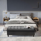 51inches Rectangular Tufted Faux Leather Storage Ottoman Black Modern Premium Comfortable Luxury Stylish Elegant Contemporary
