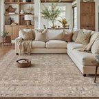 HUGEAR 8x10 Washable Vintage Area Rug Light Brown Neutral Distressed Low Pile Non Slip Soft Carpet Indoor Large Throw Rug for Living Room Bedroom Dining Room Home Office
