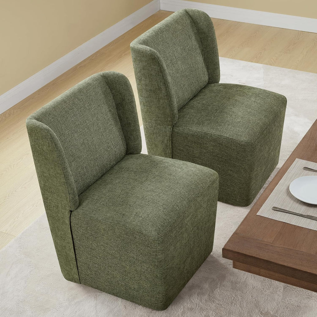 KISLOT Dining Chairs with Casters Require Assembly Upholstered Wingback Single Sofa Armless Deskchair for Bedroom Waiting Room Kitchen Diningroom