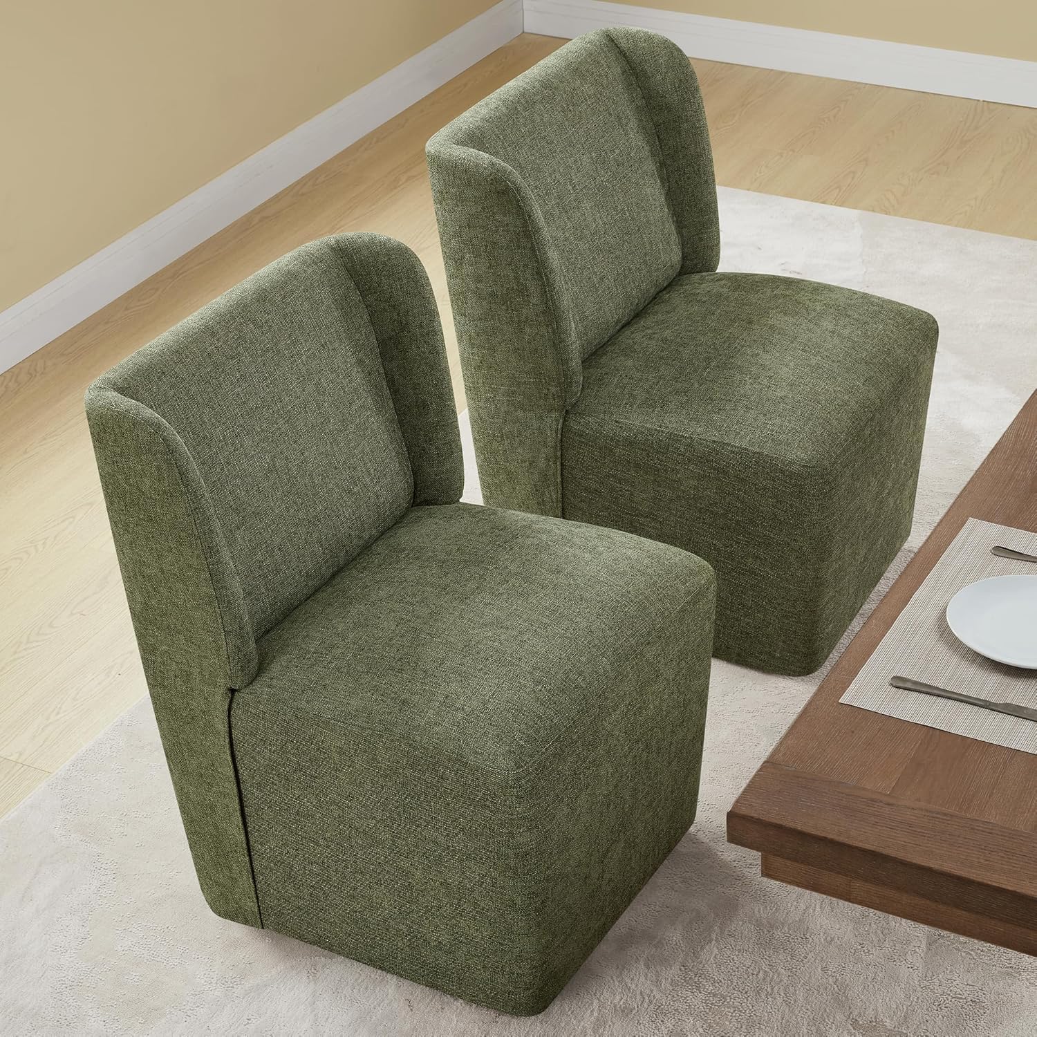 KISLOT Dining Chairs with Casters Require Assembly Upholstered Wingback Single Sofa Armless Deskchair for Bedroom Waiting Room Kitchen Diningroom