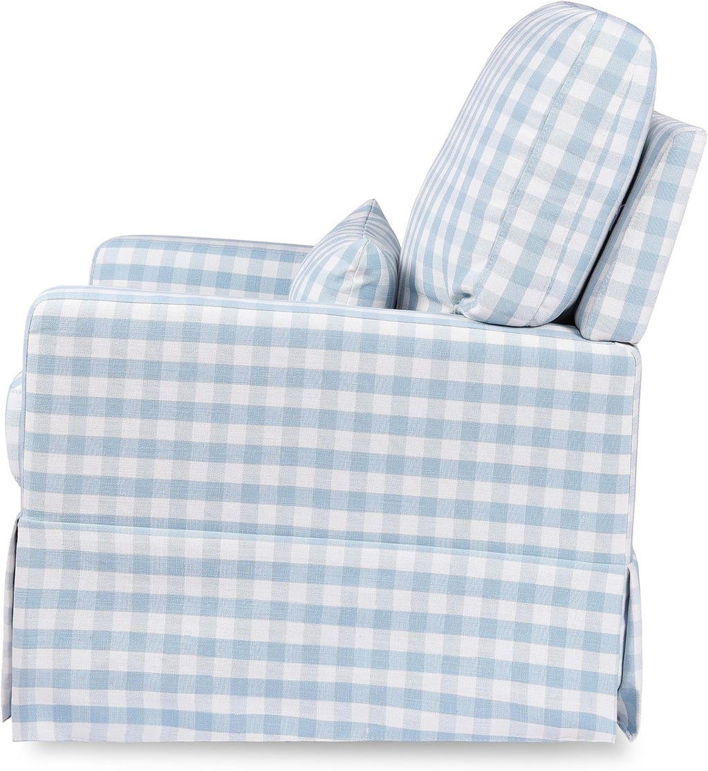 Namesake Crawford Glider Recliner, Blue Gingham | 360° Swivel Ultra Cozy Glider Rocker for Feeding & Relaxing w/ Lumbar Pillow - GREENGUARD Certified - For Nursery/Living Room