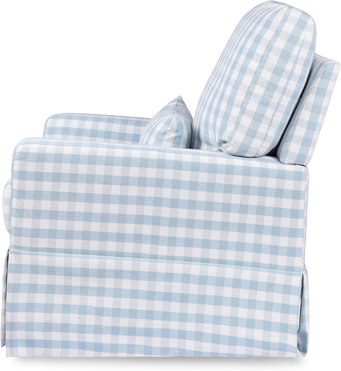 Namesake Crawford Glider Recliner, Blue Gingham | 360° Swivel Ultra Cozy Glider Rocker for Feeding & Relaxing w/ Lumbar Pillow - GREENGUARD Certified - For Nursery/Living Room