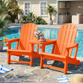 JY QAQA Outdoor Adirondack Chair Set of 2, All-Weather HDPE Patio Furniture with Detachable Table, Wood Texture & Cup Holder for Patio, Poolside, Garden, Orange