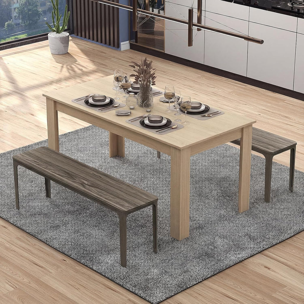 COSTWAY 63”Rectangular Dining Table for 4-6 People,Farmhouse Dinette with Large Computer Workstation, Modern Counter Height Kitchen Table for Small Place, Apartment Living Room Restaurant (Light Oak)