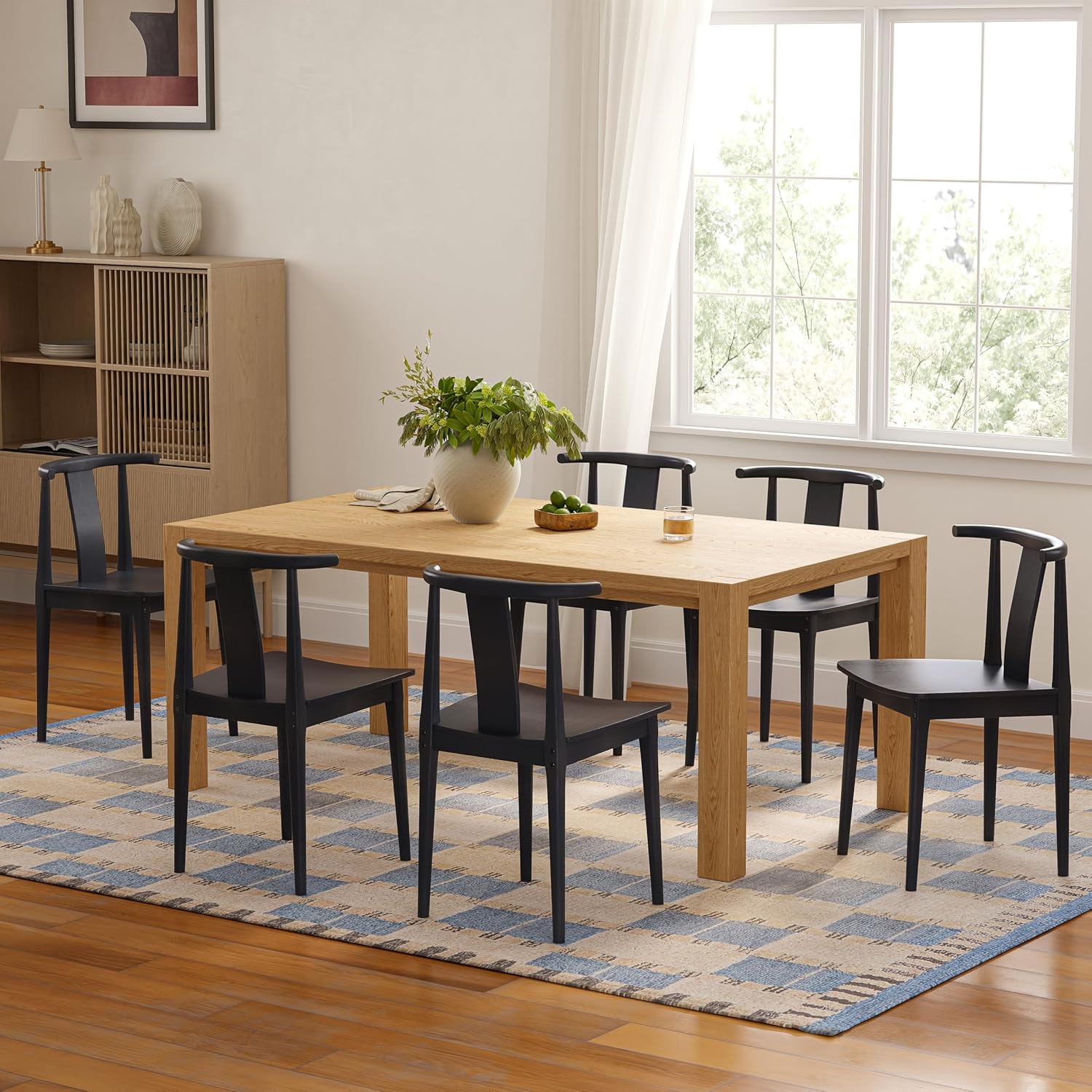EYYTHUNG Wood Dining Chairs Set of 2, Farmhouse Kitchen Chairs with Curved Back, Modern Mid Century Wishbone Dining Chairs for Dining Room, Kitchen, Black