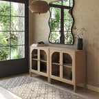 Nathan James Mason Modern Farmhouse TV Stand, Free Standing Accent Sideboard Buffet, Cabinet with Glass Doors and Adjustable Shelf, Clear Glass/Raw Oak Set of 2
