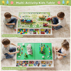 GITAWUSA 3-in-1 Construction Play Table with Storage Compatible with Lego, Rolling Kids Activity Table, Double Sided Desktop, Train Table for Toddlers 3-8, Convenient Storage Under the Bed and Sofa