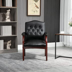 Leather Office Reception Guest Chairs, Ergonomic Office Executive Side Chair, Mid-Back Waiting Room Conference Office Guest Lobby Chairs with Padded Seat and Arms,No Wheels,1 PC(Black)
