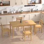 Solid Wood Dining Table Set for 4, 43.3" Dining Table with Chairs Set, Kitchen Dining Table Set with Woven Rattan Backs, Farmhouse Solid Wood Table and Chairs, Natural