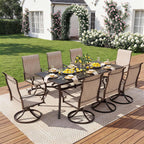 Rectangle Patio Dining Table, 8-Person Metal Outdoor Patio Table with Adjustable Umbrella Hole, Weather-Resistant for Garden Backyard Porch, Dark Brown