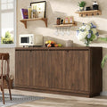 knoworld 63" Buffet Cabinet with Storage & Power Outlet, Fluted Sideboard Credenza with Double-Arc Doors, Mid-Century Modern Coffee Bar Cabinet Console Table for Dining Room, Living Room, Walnut