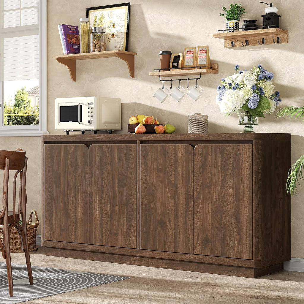 knoworld Buffet Cabinet with Storage, Outlet & Adjustable Shelves, Sideboard Cabinet with Double-Arc Doors, Classic Modern Wood Console Table & Credenza for Dining Room & Entryway