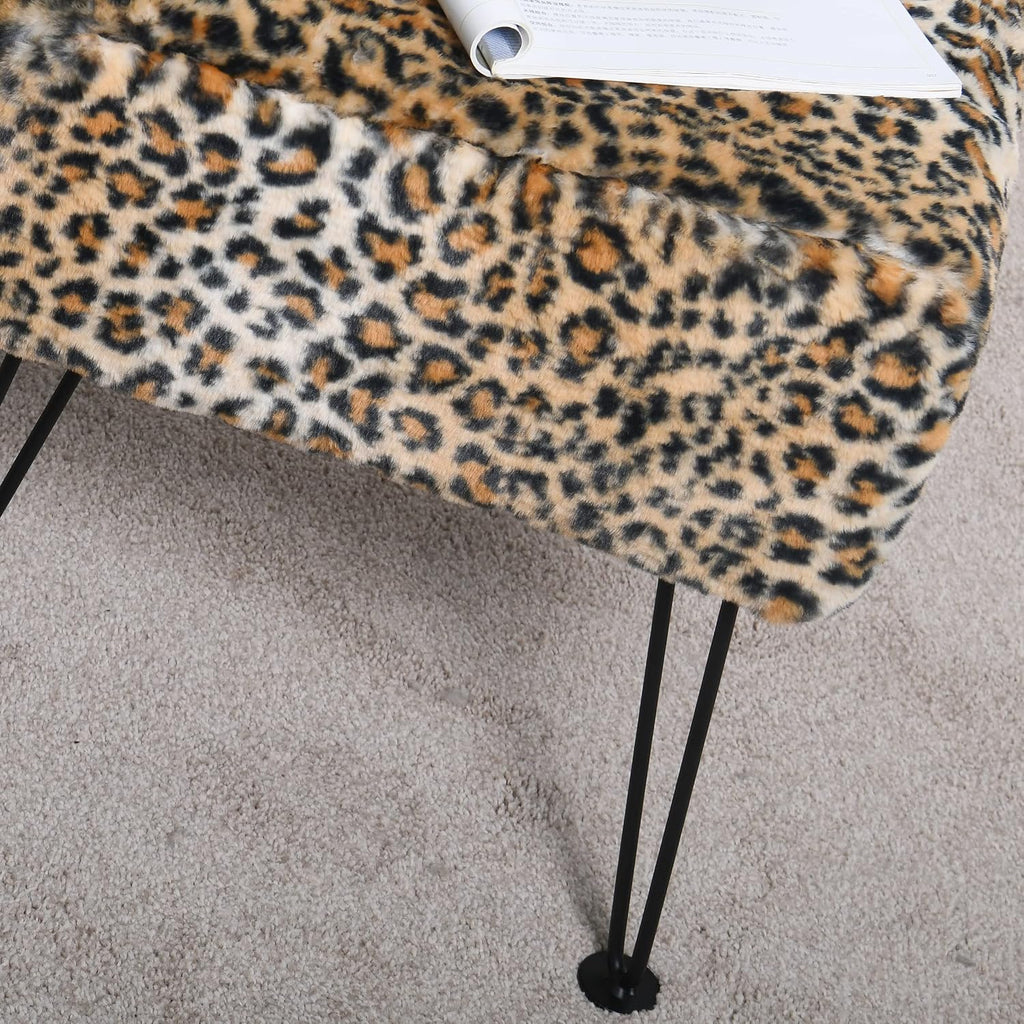 Home Soft Things Cheetah Vanity Chair 17" x 17" x 17" Square Footrest Upholstered Mink Fabric Decor for Living Room End of Bed Entryway or Bedroom Sitting Stool with Storage Need Assemble