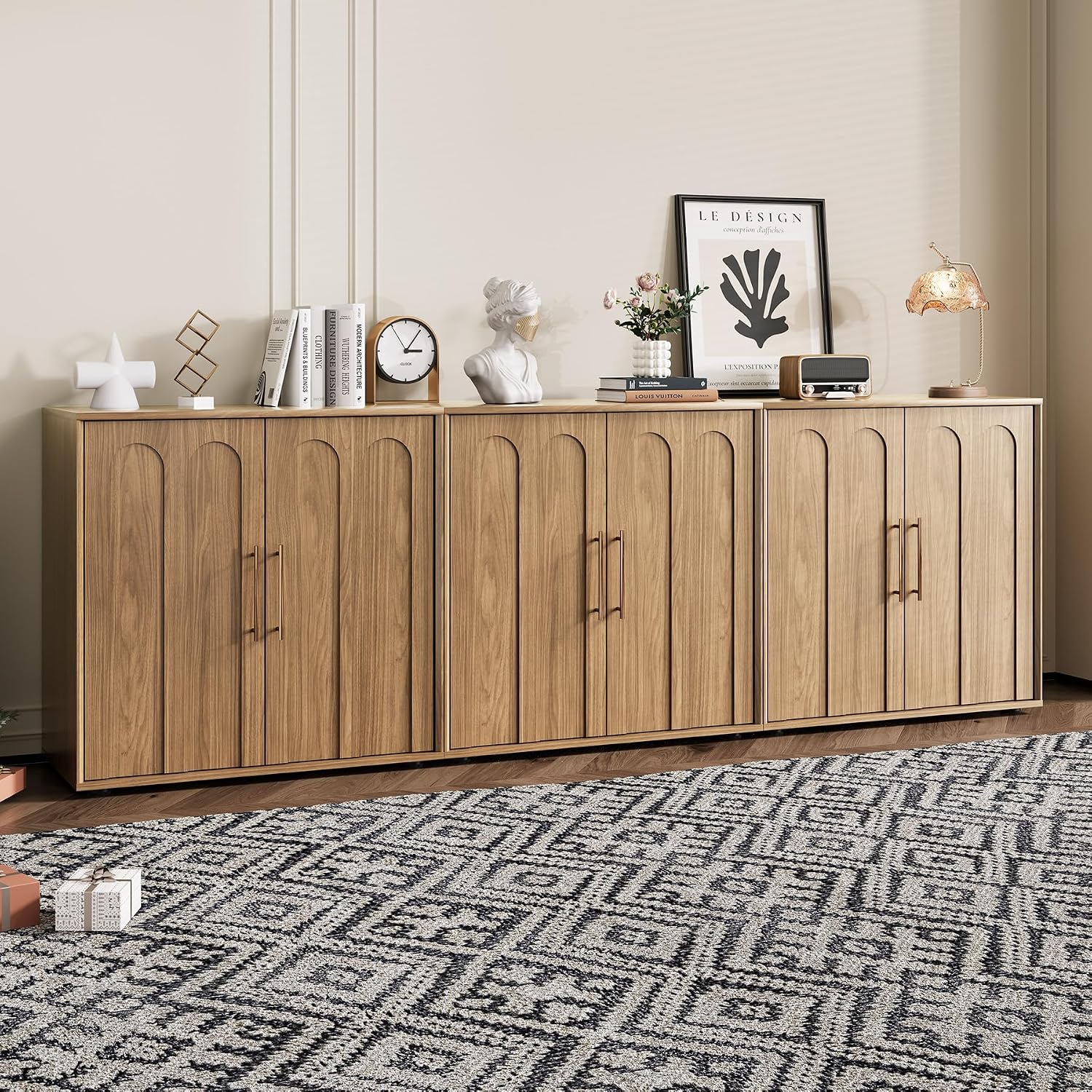 Rophefx Sideboard Buffet Cabinet with Storage, 94.5" Sideboard Accent Cabinet with Adjustable Shelves, Modular Media Console, Credenza for Living Room Kitchen Dining Room Entryway (Oak)