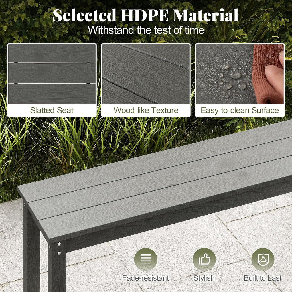 Moccha HDPE Outdoor Bench, 55" Patio Bench with Slatted Seat &750 Lbs Capacity, Weatherproof Outside Seating Furniture, 2-3 People Backless Garden Bench, Loveseat for Entryway, Porch, Lawn & Backyard