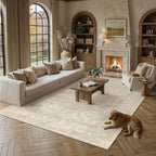PureCozy 8x10 Beige Living Room Area Rug Vintage Washable Non Slip Indoor Carpet Distressed Low Pile Soft Retro Accent Throw Large Rug for Bedroom Dining Room Office