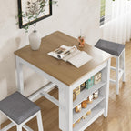 HLR Small Dining Table for 2, Farmhouse Kitchen Table with Storage Shelves, Modern Space-Saving Dinner Table, Square Compact Dining Table for Dining Room, Kitchen, Small Spaces, Apartment, White