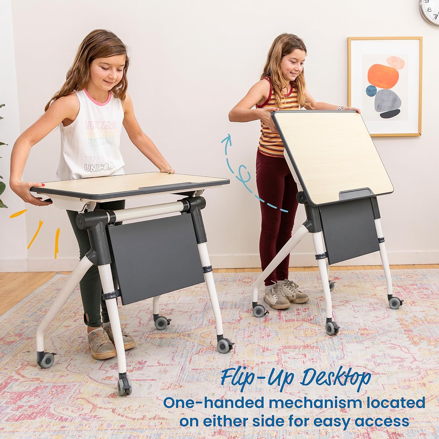 ECR4Kids Nesting Student Desk, Portable Table, Maple/Grey