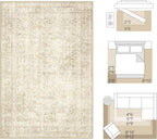 FMFUNCTEX 8x10 Washable Area Rug Beige Neutral Vintage Distressed Oriental Large Non Slip Carpet for Living Room Bedroom Traditional Retro Soft Low Pile Indoor Rugs for Dining Room Office Nursery