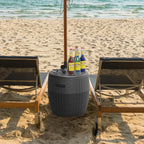 EasyUp 9.5 Gallon Outdoor Cooler Table, Wicker Round Ice Bucket for Parties, Rattan Bar Table with Top Lid Side Handles Drainage Plug, Beer Wine Cooler Side Tables for Patio, Poolside, Deck, Black