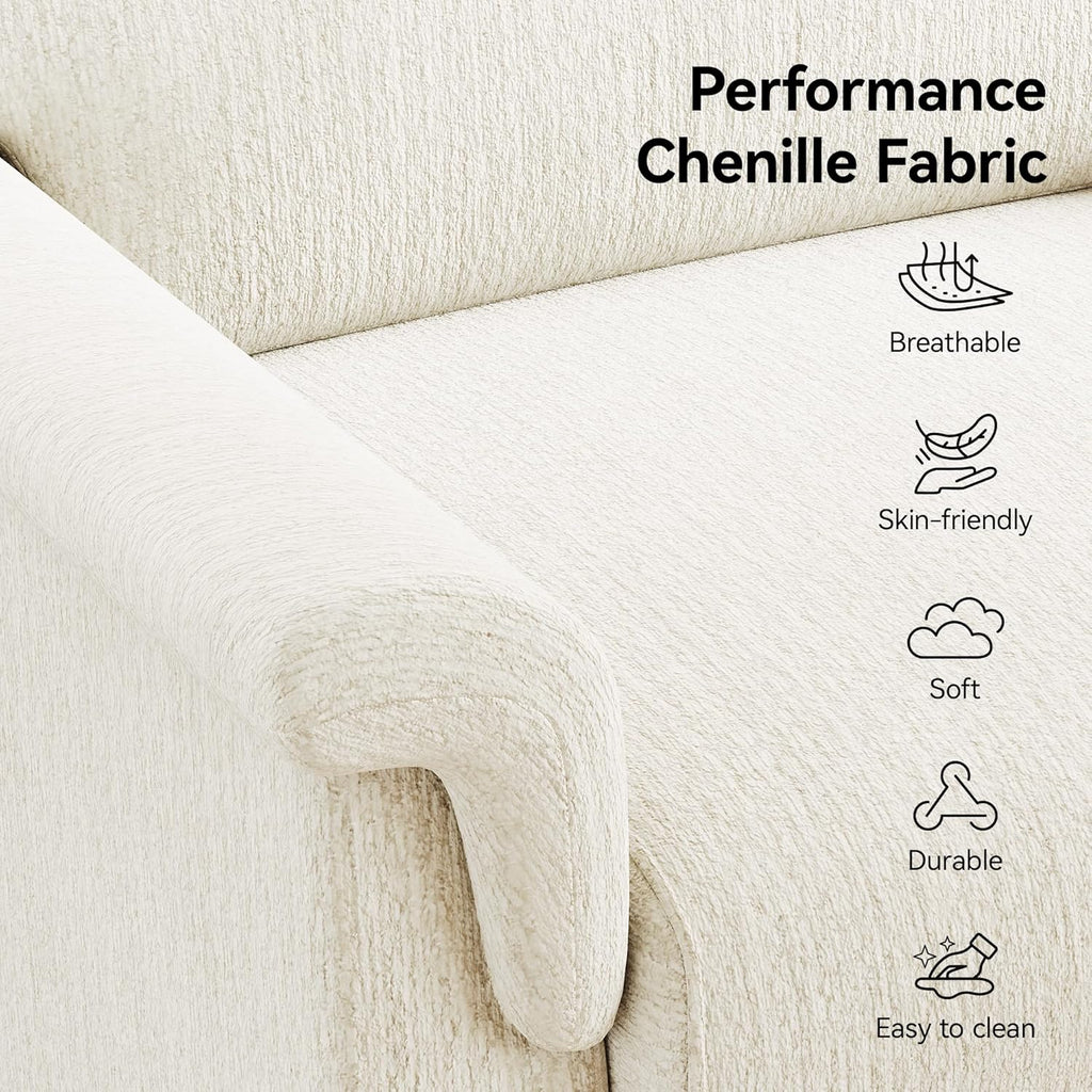 Mid Century Modern Accent Chair,Chenille Comfy Living Room Arm Chairs,Bedroom Reading Chair with Widen Arm Rest,Cozy Single Sofa Corner Side Chair,Easy Assembly Required,Beige