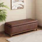 Christopher Knight Home Nesley Upholstered Ottoman with Storage for Living Room, Microfiber Modern Storage Ottoman Foot Rest, Wooden Bedroom Rectangular End of Bed Bench, Brown