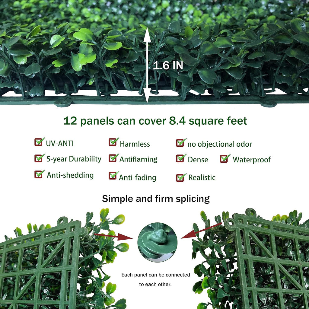 ODTORY Artificial Grass Wall Panel Backdrop,10" X 10" 12P(8.4 sqft) UV-Anti Greenery Boxwood Panels for Indoor Outdoor Green Wall Decor & Ivy Fence Covering Privacy