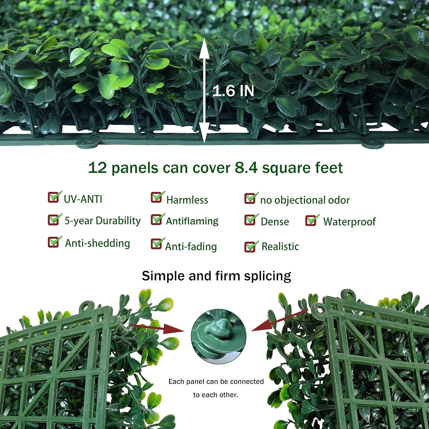 ODTORY Artificial Grass Wall Panel Backdrop,10" X 10" 12P(8.4 sqft) UV-Anti Greenery Boxwood Panels for Indoor Outdoor Green Wall Decor & Ivy Fence Covering Privacy