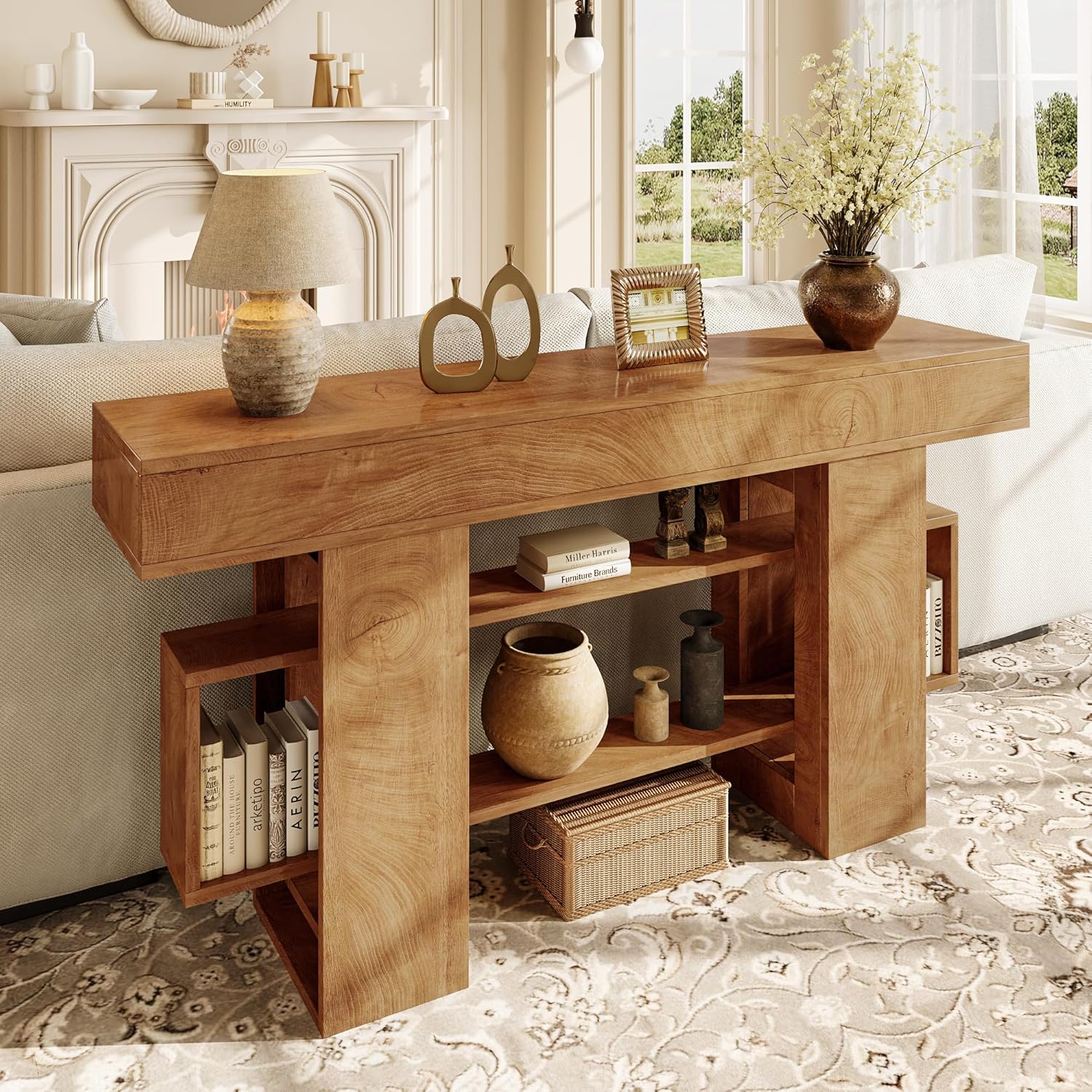 Einhomn 63 Inches Entryway Table, Wooden Console Table with Storage, Narrow Sofa Table Behind Couch, Farmhouse Long Entry Hallway Tables for Entrance, Foyer, Living Room, Natural Brown