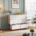 WLIVE 7 Drawer Dresser TV Stand, Dressers for Bedroom, Fabric Storage Tower, Hallway, Entryway, Closets, Sturdy Steel Frame, Wood Top, Easy Pull Handle, White