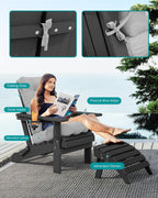 SERWALL Folding Gray Adirondack Chair Set of 4 with Memory Foam Cushions