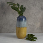 Elements Blue and Tan Ceramic Vase - 5.5x12 Inch Tall Two-Tone Coastal Decorative Vase for Home Decor, Flowers, Faux Plants, and Tabletop Display