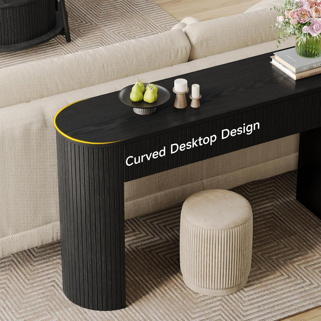 Entryway Table with Storage, Mid-Century Console Tables with 2 Drawers, Modern Fluted Sofa Table Behind The Couch, Foyer Tables for Entryway, Couch,Livingroom (Black, 55 Inches)