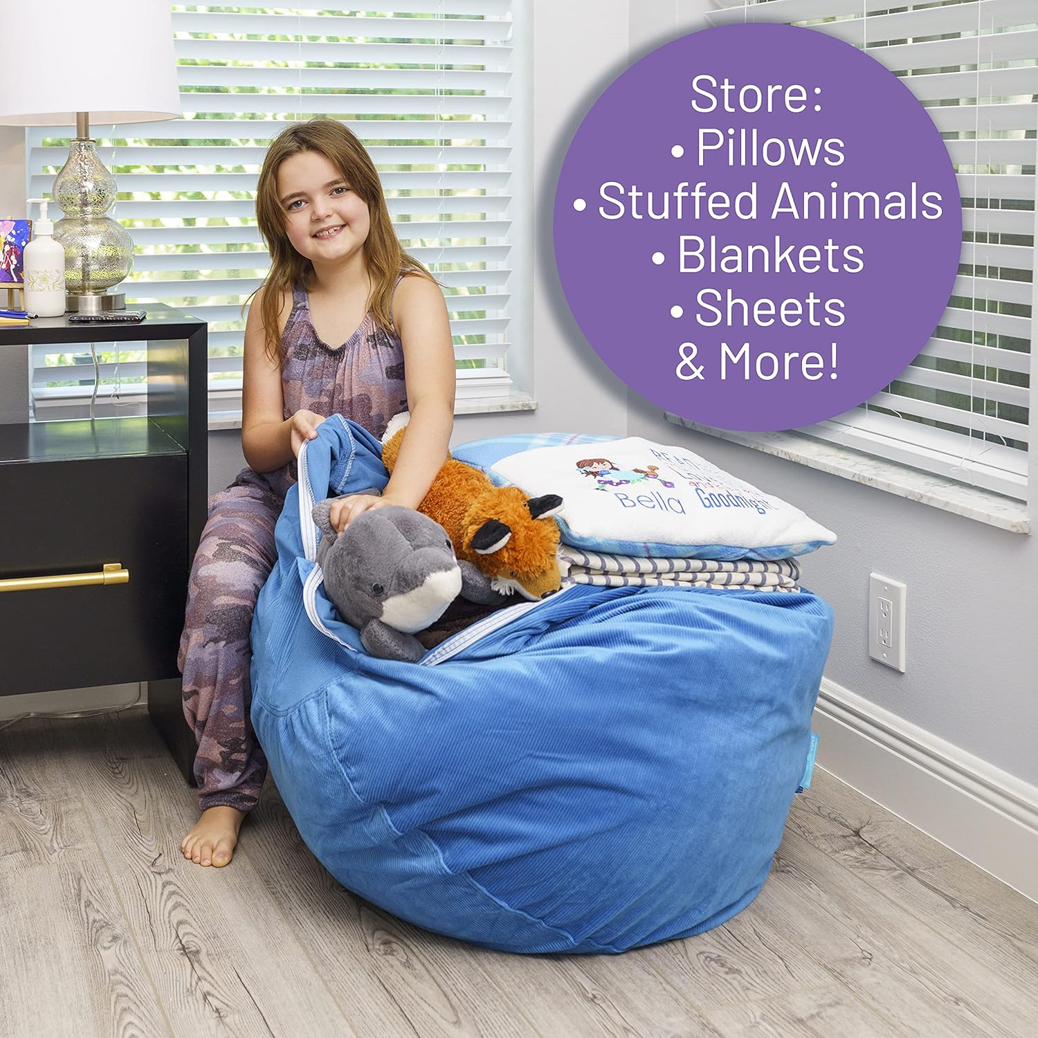 Stuffed Animal Storage Bean Bag Chair - Kids & Teens Bean Bag Chairs - Stuffed Animal Holder