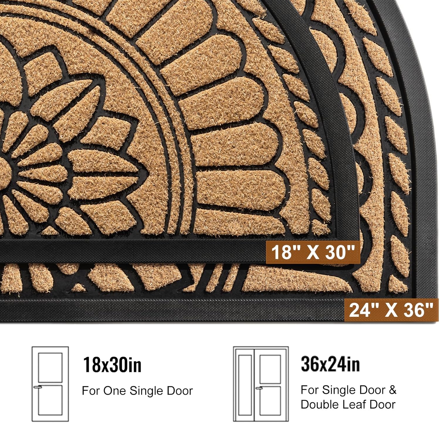 Mibao Front Door Mat Indoor Outdoor Entrance, Semicircular Entrance Mat, Half Round Waterproo Non-Slip Durable Rubber Door Mats, Low Profile Heavy Duty Doormat for Garage, Patio, 30" x 18", Yellow