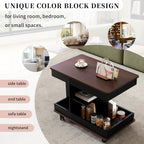 Modern Adjustable End Table with Wheels, 360° Rotating and Adjustable Lift-Top Design, Multifunctional Sofa Side Table with Storage Space for Living Room, Small Space (Black+Brown/508)