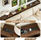 TIQLAB 9.1 Inch Narrow Console Table with Power Outlet,Sofa Table Set of 2，Total Length 94'' Sofa Table Behind Couch，for Entryway&Living Room, Black Walnut
