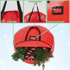 Christmas Ornament Storage Box Christmas Decoration Storage Baubles Box with Dividers Zipped Wreath Bag Decorations Bags (Red Wreath Bag)