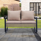 GDY Outdoor Wicker Loveseat Rocking Chair, Patio Outdoor Furniture Conversation Sets, Rattan Rocker Chair with Cushions, Modern Cozy Rocking Wicker Furniture for Garden, Porch, Poolside & Deck, Khaki.