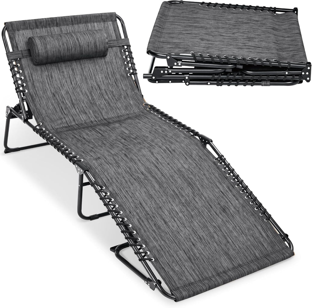 Best Choice Products Extra Wide Patio Chaise Lounge Chair, Portable Outdoor Folding Recliner for Lawn, w/ 8 Positions, Handles, 440lb Capacity - Gray